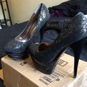 8.5 Stilettos Black suede with gold flecks